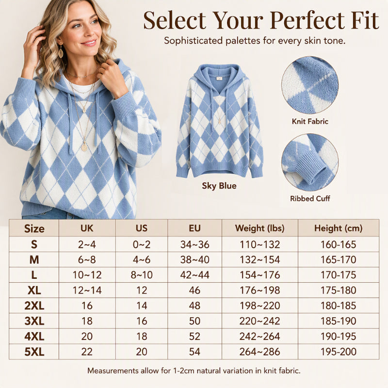 💖Black Friday Mega Deal – 50% off!💖☁️ Women's Casual Argyle Hooded Sweater