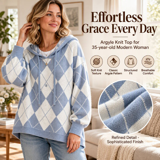 💖Black Friday Mega Deal – 50% off!💖☁️ Women's Casual Argyle Hooded Sweater