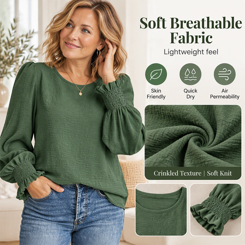 💖Black Friday Mega Deal – 50% off!💖 Women's Elegant Crewneck Smocked Cuff Top