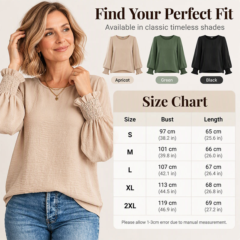 💖Black Friday Mega Deal – 50% off!💖 Women's Elegant Crewneck Smocked Cuff Top