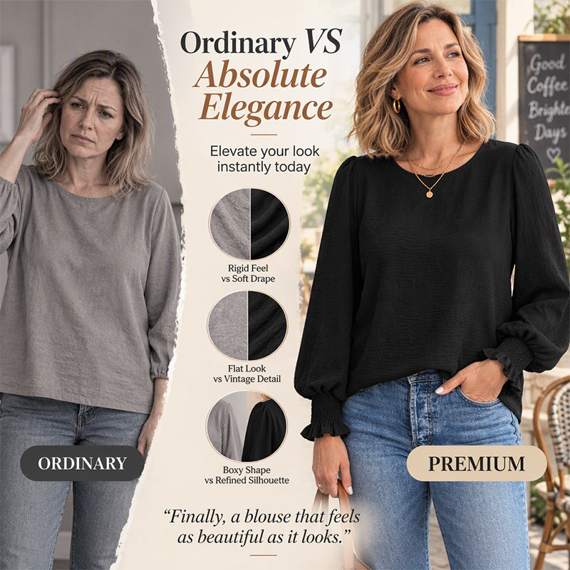 💖Black Friday Mega Deal – 50% off!💖 Women's Elegant Crewneck Smocked Cuff Top