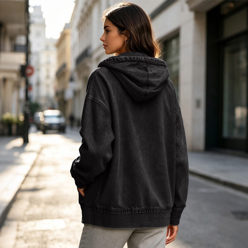 🖤Black Friday Sale:50% OFF🖤💧 Women's Loose Zip-Up Hooded Denim Jacket