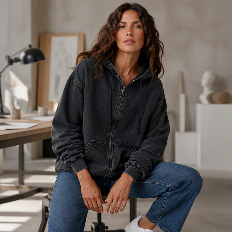 🖤Black Friday Sale:50% OFF🖤💧 Women's Loose Zip-Up Hooded Denim Jacket