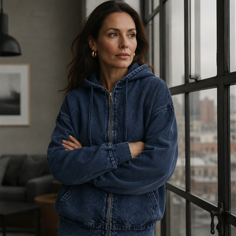 🖤Black Friday Sale:50% OFF🖤💧 Women's Loose Zip-Up Hooded Denim Jacket