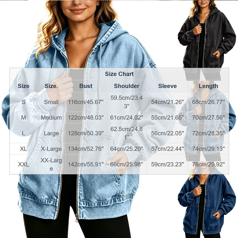 🖤Black Friday Sale:50% OFF🖤💧 Women's Loose Zip-Up Hooded Denim Jacket
