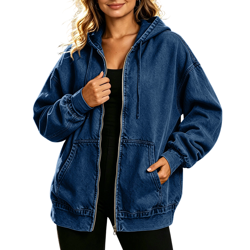 🖤Black Friday Sale:50% OFF🖤💧 Women's Loose Zip-Up Hooded Denim Jacket