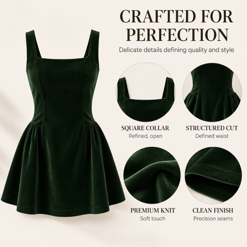 💖Black Friday Mega Deal – 50% off!💖 🍷 Women's Square Neck Velvet Sleeveless Dress