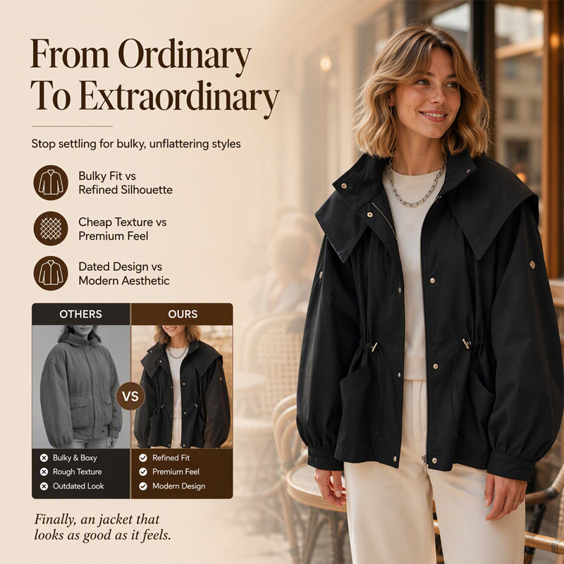 🎉✨ Women's Chic Drawstring Waist Hooded Jacket – Flattering Drawstring Waist, Cozy Hood & Relaxed Fit – Perfect for Fall, Casual Days & Everyday Style