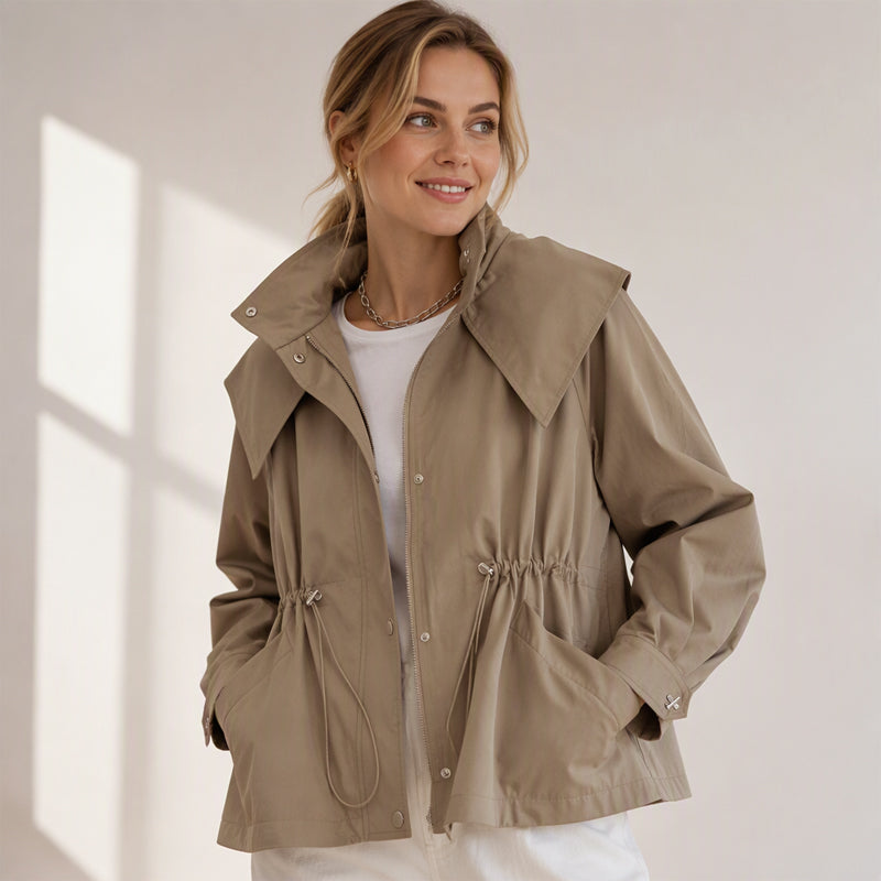 🎉✨ Women's Chic Drawstring Waist Hooded Jacket – Flattering Drawstring Waist, Cozy Hood & Relaxed Fit – Perfect for Fall, Casual Days & Everyday Style