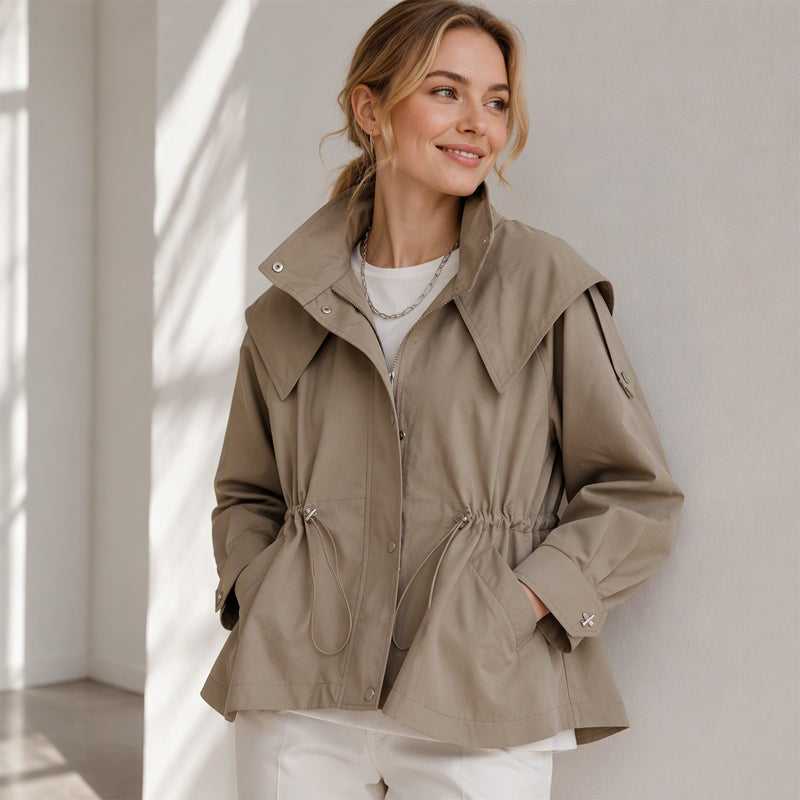 🎉✨ Women's Chic Drawstring Waist Hooded Jacket – Flattering Drawstring Waist, Cozy Hood & Relaxed Fit – Perfect for Fall, Casual Days & Everyday Style