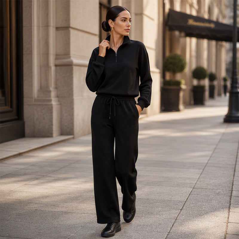 🖤Black Friday Sale:50% OFF🖤 ☁️ Women's Half-Zip Lapel Top and Wide-Leg Pants Set