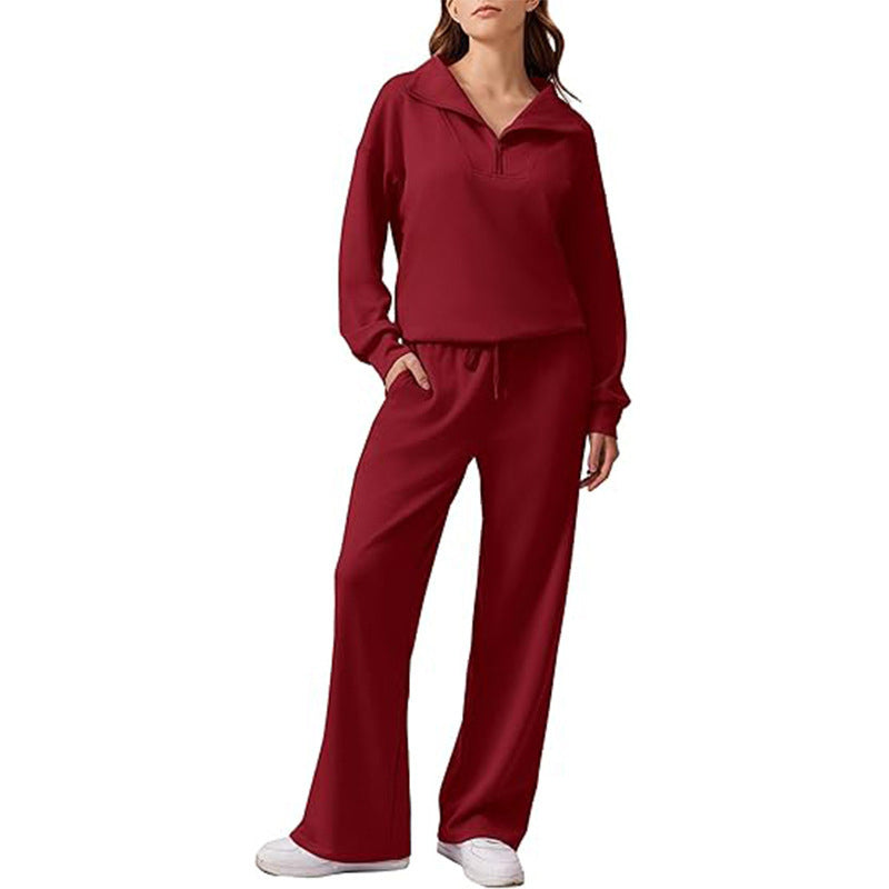 🖤Black Friday Sale:50% OFF🖤 ☁️ Women's Half-Zip Lapel Top and Wide-Leg Pants Set