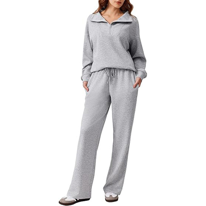 🖤Black Friday Sale:50% OFF🖤 ☁️ Women's Half-Zip Lapel Top and Wide-Leg Pants Set