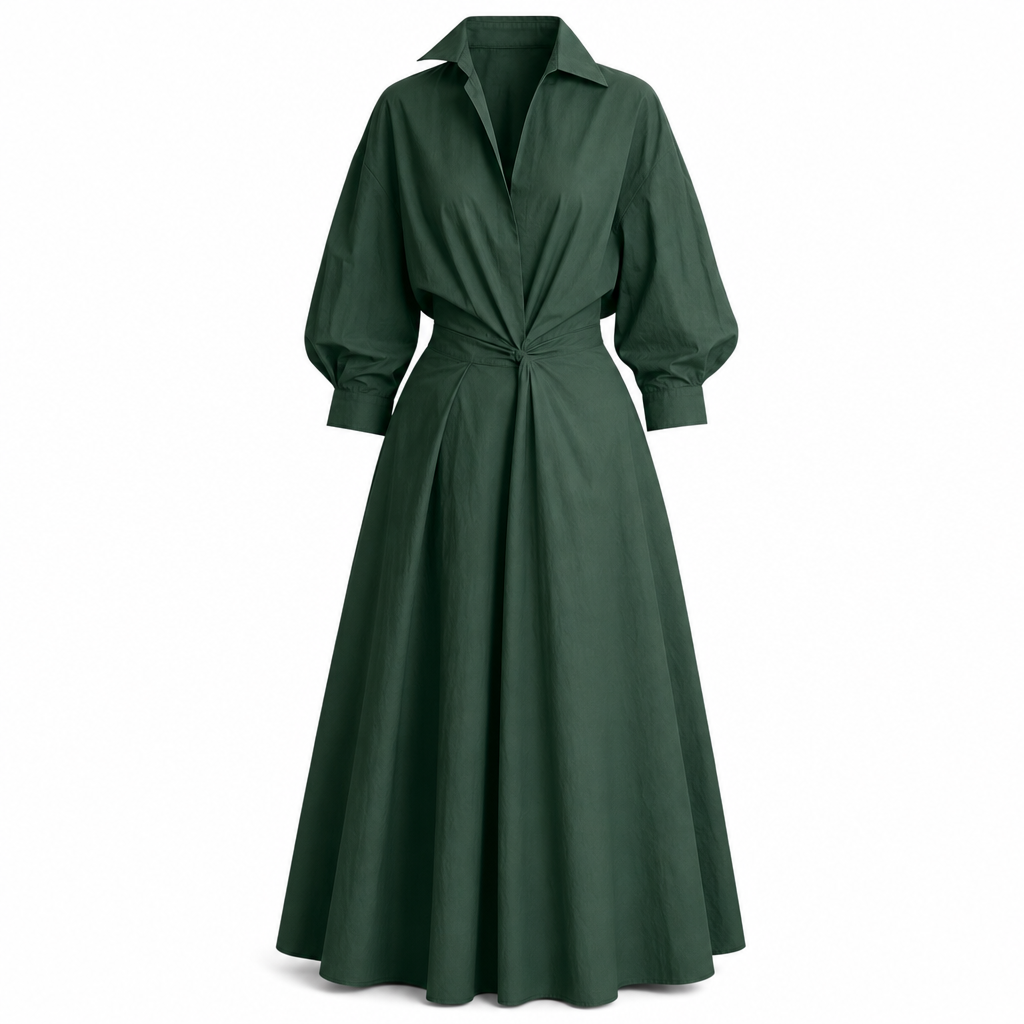🖤Black Friday Sale:50% OFF🖤 😎 Elegant Women Cotton Linen Solid Color Shirt Dress with Turn Down Collar Elastic Waist