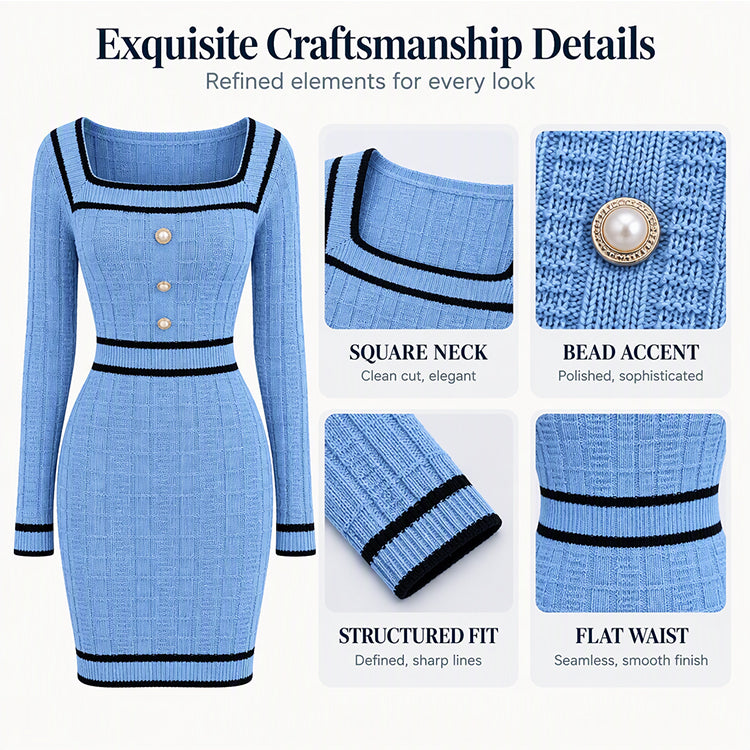 💖Black Friday Mega Deal – 50% off!💖 🍷 Women's Elegant Square Neck Knit Bodycon Dress