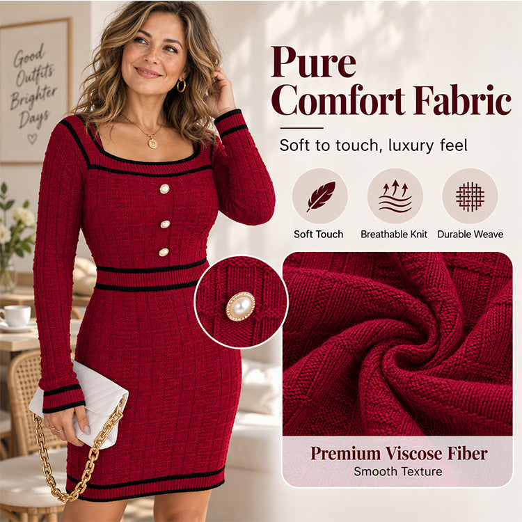 💖Black Friday Mega Deal – 50% off!💖 🍷 Women's Elegant Square Neck Knit Bodycon Dress