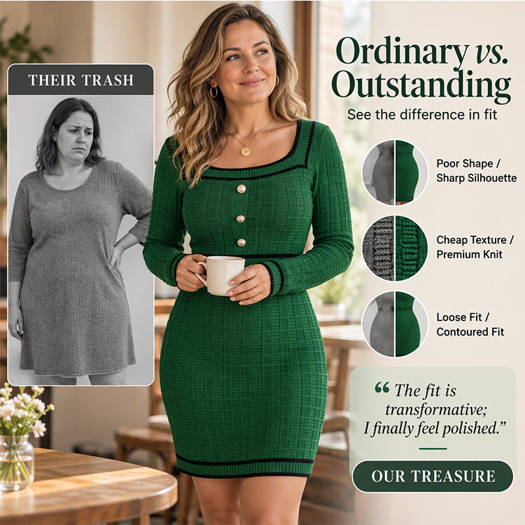 💖Black Friday Mega Deal – 50% off!💖 🍷 Women's Elegant Square Neck Knit Bodycon Dress