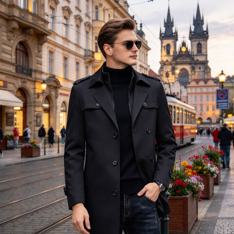 🧥Men's Mid-Length Trench Coat with Detachable Liner
