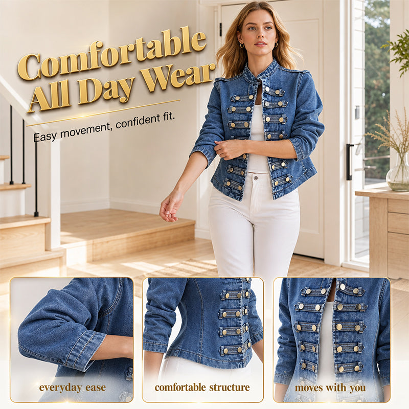 💖Black Friday Mega Deal – 50% off!💖 ✨Women's Vintage Symmetrical Button Denim Jacket