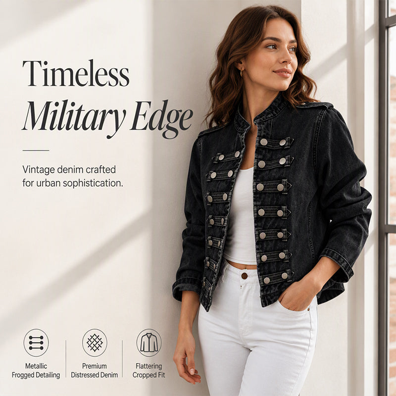 💖Black Friday Mega Deal – 50% off!💖 ✨Women's Vintage Symmetrical Button Denim Jacket