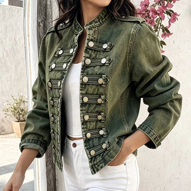 💖Black Friday Mega Deal – 50% off!💖 ✨Women's Vintage Symmetrical Button Denim Jacket