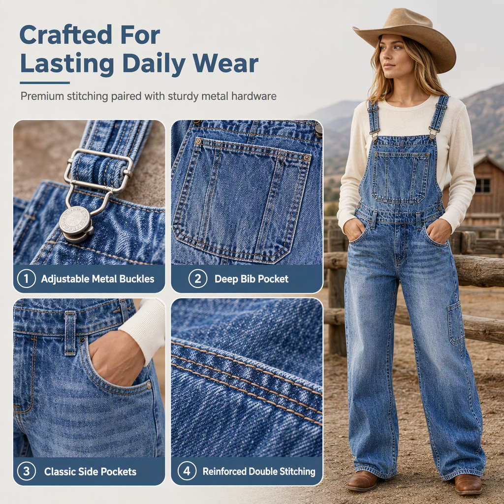 💖Black Friday Mega Deal – 50% off!💖 👖Women's Stretchy Denim Overalls Wide Leg Jumpsuit with Adjustable Straps