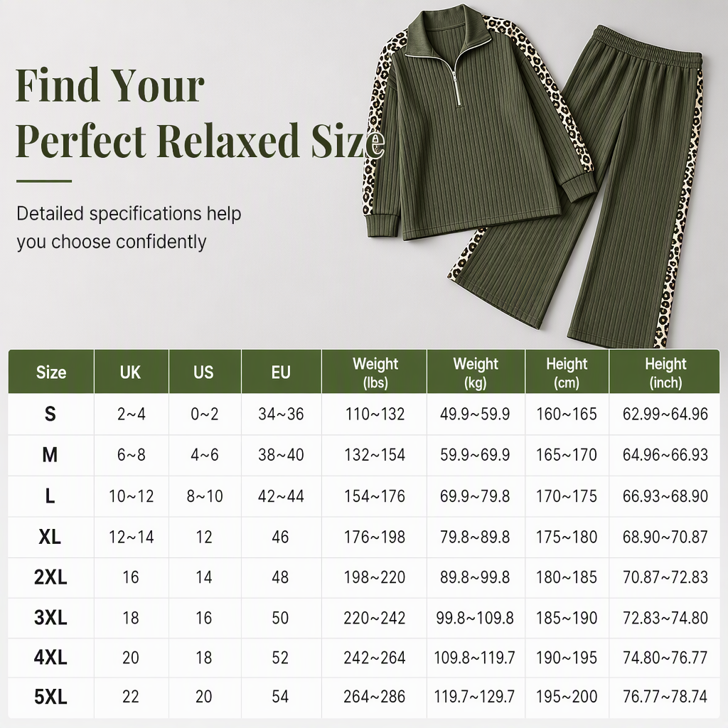 ✨Women's Ribbed Knit Two-Piece Loungewear Set with Quarter-Zip Pullover and Wide-Leg Pants Featuring Leopard Print Accent Panels🐆