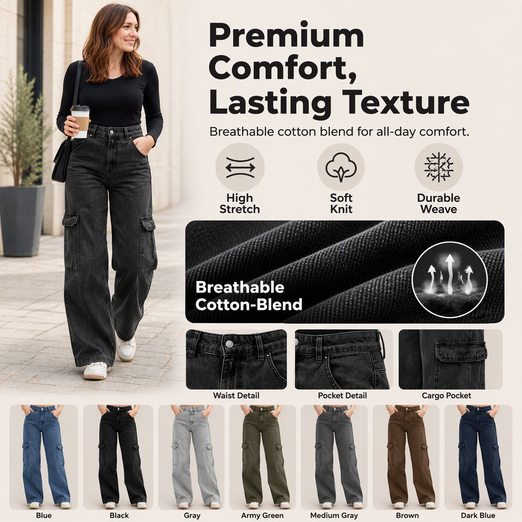 💖Black Friday Mega Deal – 50% off!💖 👖 Women's High-Waisted Stretch Denim Cargo Pants