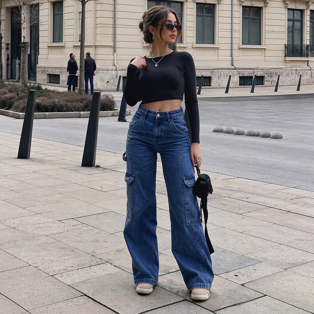 💖Black Friday Mega Deal – 50% off!💖 👖 Women's High-Waisted Stretch Denim Cargo Pants