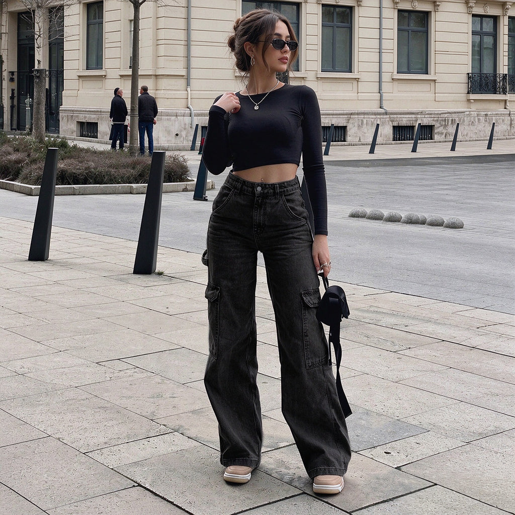 💖Black Friday Mega Deal – 50% off!💖 👖 Women's High-Waisted Stretch Denim Cargo Pants