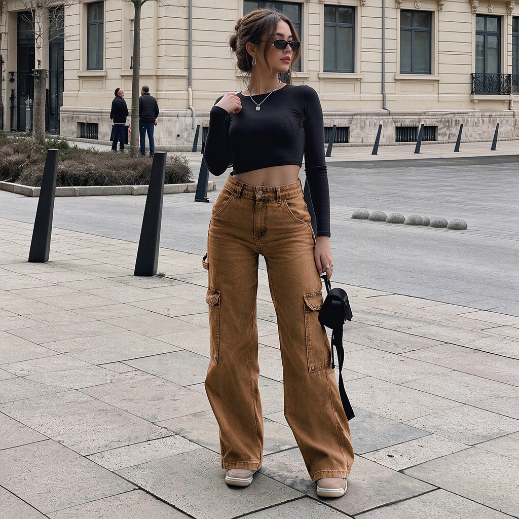 💖Black Friday Mega Deal – 50% off!💖 👖 Women's High-Waisted Stretch Denim Cargo Pants