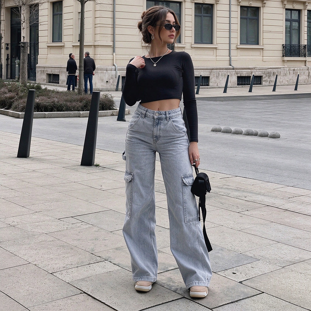 💖Black Friday Mega Deal – 50% off!💖 👖 Women's High-Waisted Stretch Denim Cargo Pants