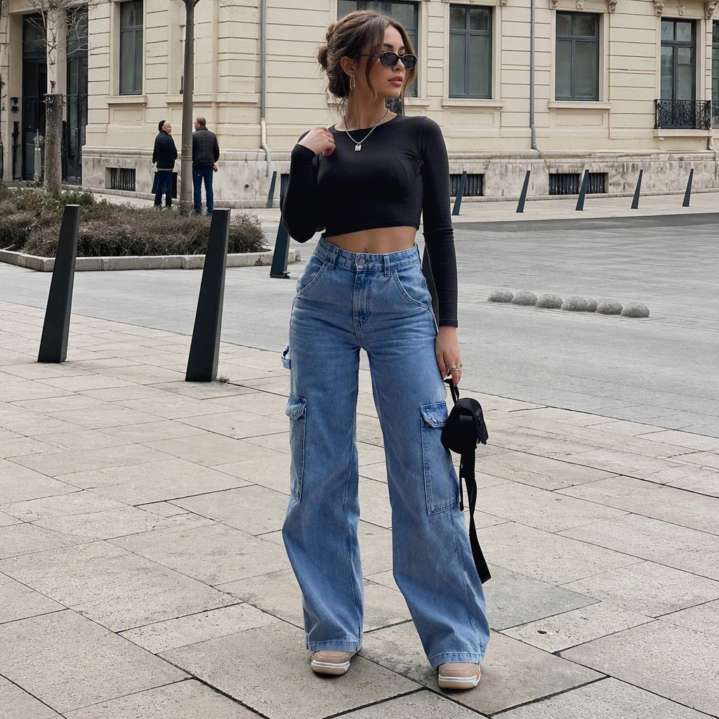 💖Black Friday Mega Deal – 50% off!💖 👖 Women's High-Waisted Stretch Denim Cargo Pants