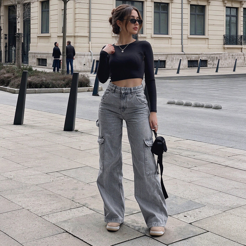 💖Black Friday Mega Deal – 50% off!💖 👖 Women's High-Waisted Stretch Denim Cargo Pants