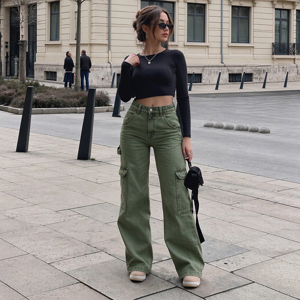 💖Black Friday Mega Deal – 50% off!💖 👖 Women's High-Waisted Stretch Denim Cargo Pants