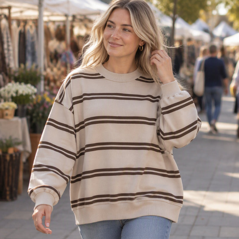 💖Black Friday Mega Deal – 50% off!💖 Women's Casual Crewneck Striped Top