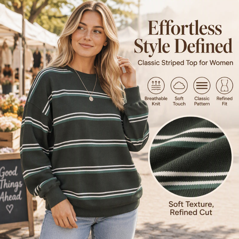 💖Black Friday Mega Deal – 50% off!💖 Women's Casual Crewneck Striped Top