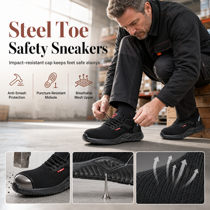 ✨ Durable & Protective 👷 Men's Steel Toe Safety Shoes – Breathable, Lightweight, Puncture Resistant Work Boots 🥾