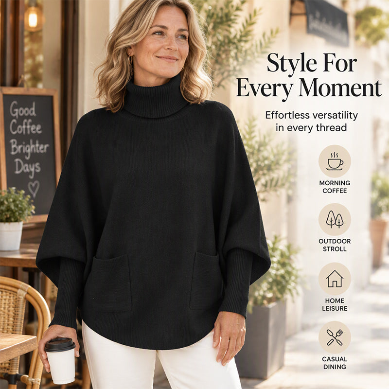 Women's Turtleneck Batwing Sleeve Knit Sweater