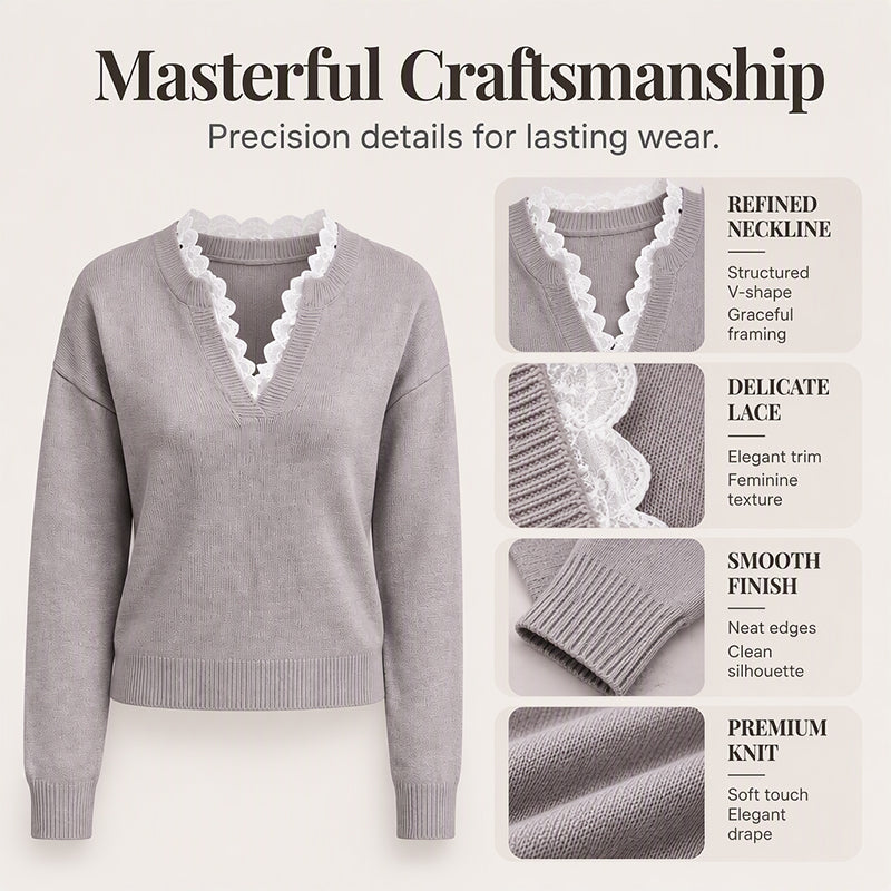 💖Black Friday Mega Deal – 50% off!💖 🍂 Women's Mock Neck Lace Trim Knit Sweater