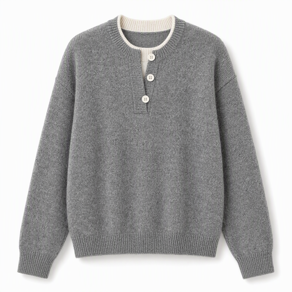 💖Black Friday Mega Deal – 50% off!💖 Casual Mock Two Piece V Neck Knit Sweater with Button Details
