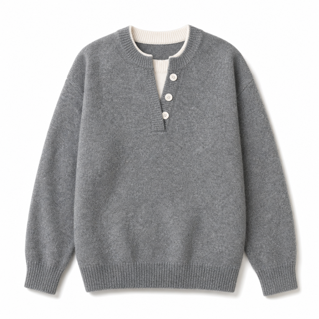 💖Black Friday Mega Deal – 50% off!💖 Casual Mock Two Piece V Neck Knit Sweater with Button Details