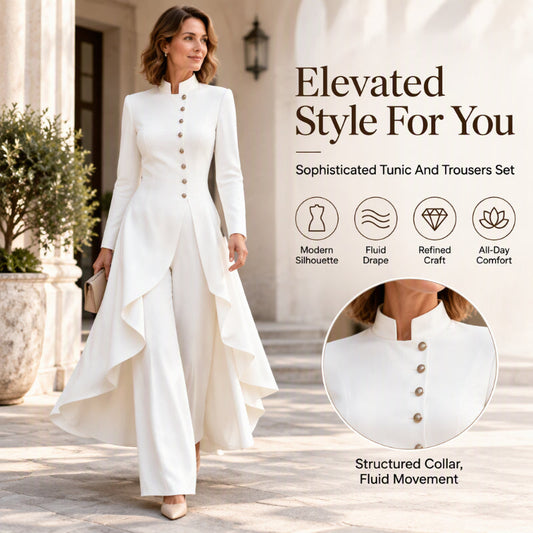 🖤Women's Elegant Longline Coat and Wide-Leg Pants Set