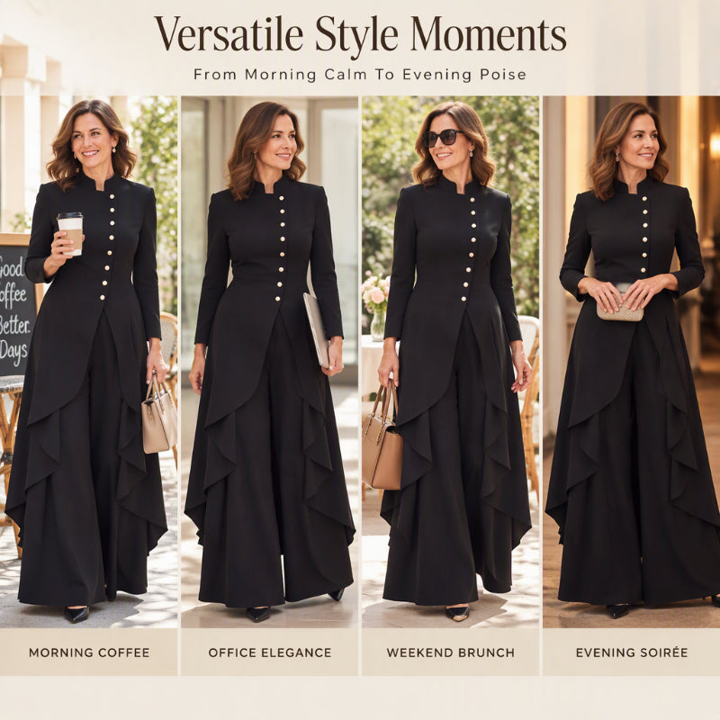 💖Black Friday Mega Deal – 50% off!💖💜Free Shipping🖤Women's Elegant Longline Coat and Wide-Leg Pants Set