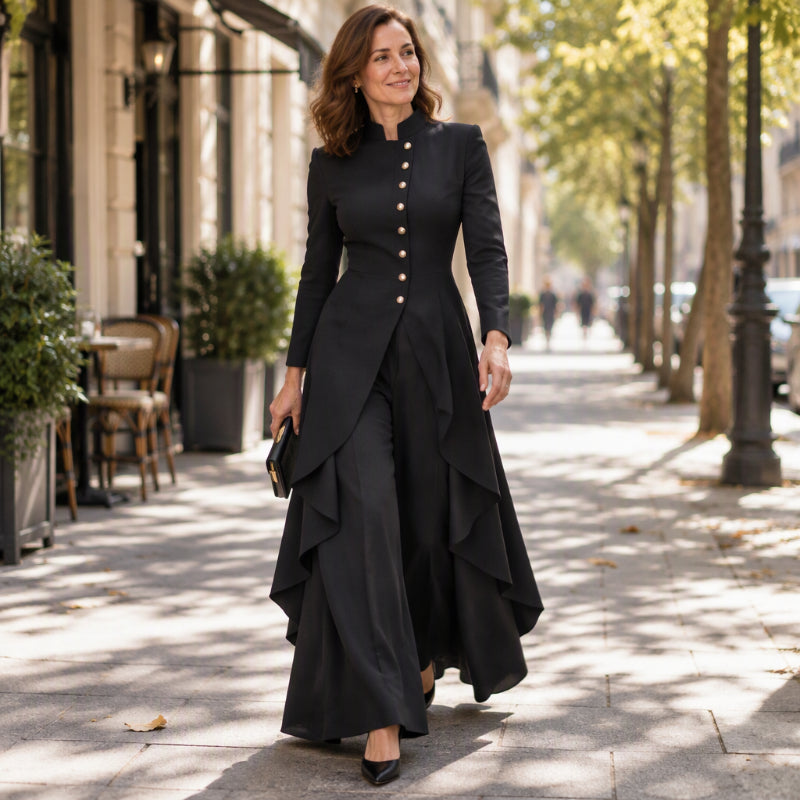 💖Black Friday Mega Deal – 50% off!💖💜Free Shipping🖤Women's Elegant Longline Coat and Wide-Leg Pants Set