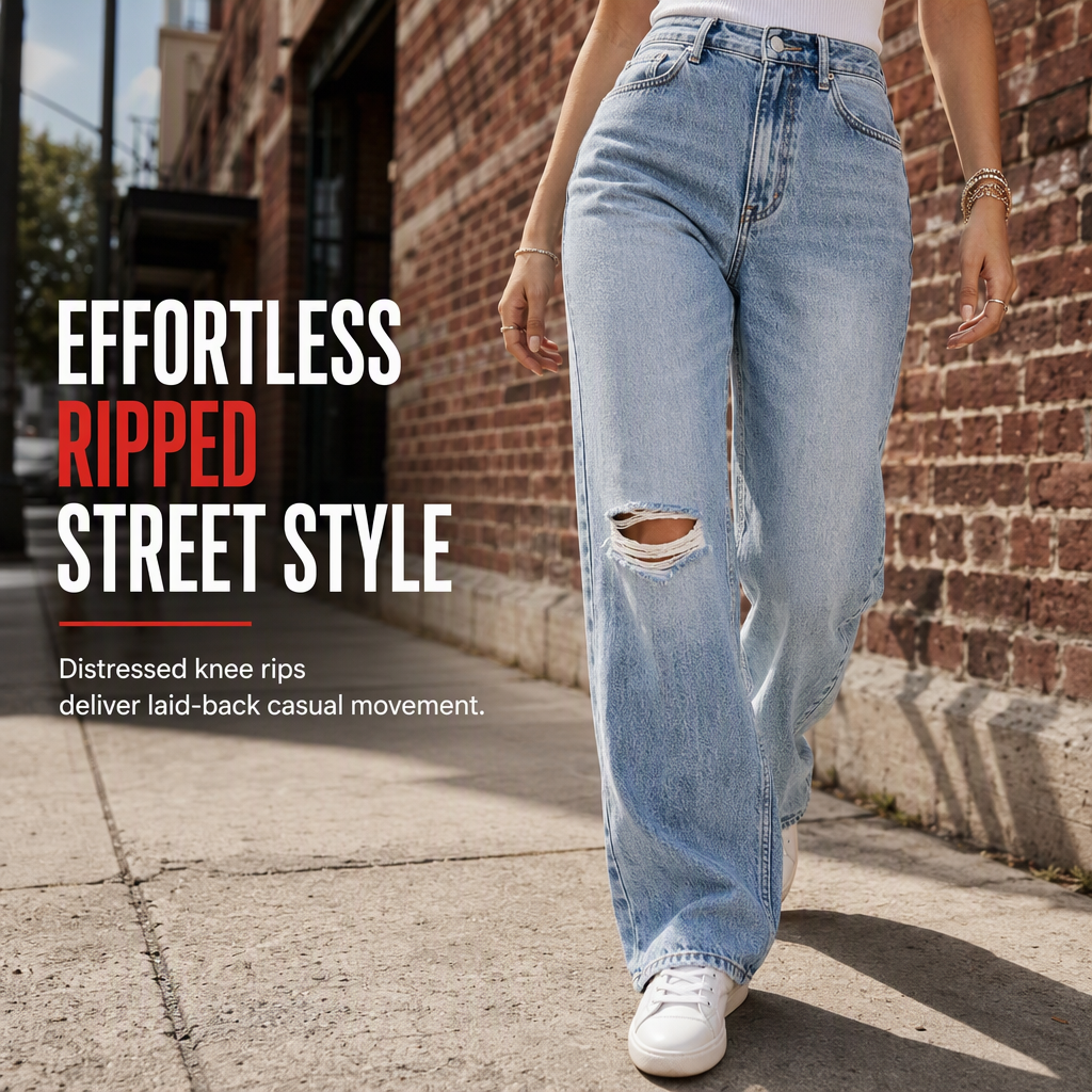 💖Black Friday Mega Deal – 50% off!💖 👖Women's High Waisted Ripped Wide Leg Denim Jeans Distressed Straight Pants