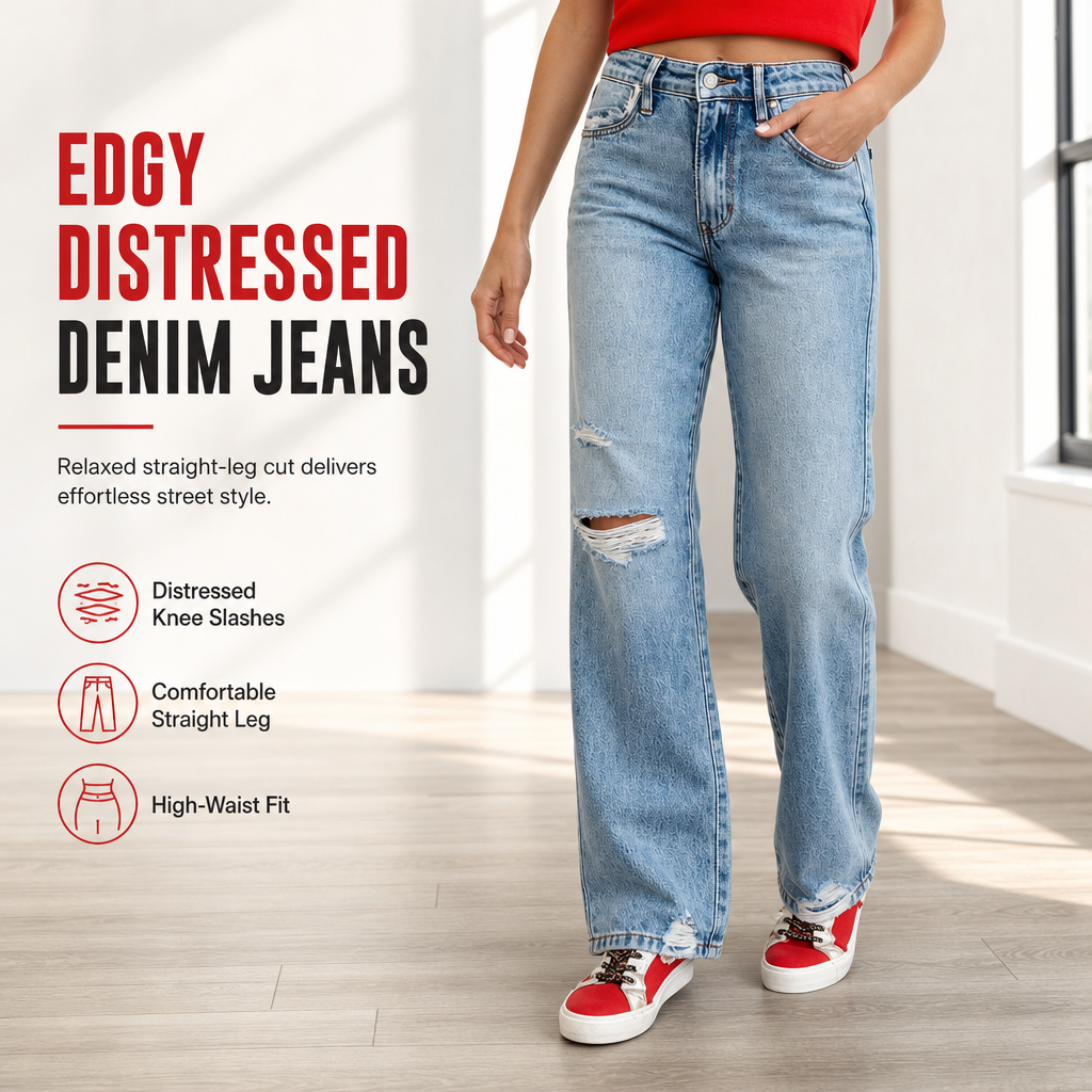 💖Black Friday Mega Deal – 50% off!💖 👖Women's High Waisted Ripped Wide Leg Denim Jeans Distressed Straight Pants