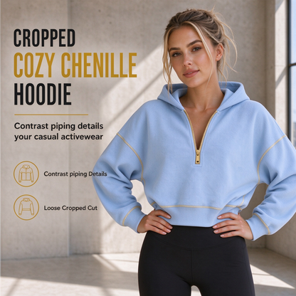 💖Black Friday Mega Deal – 50% off!💖 🌷Womens Cropped Zip Up Hoodie with Contrast Trim Long Sleeve Loose Fit Solid Color Casual Sweatshirt