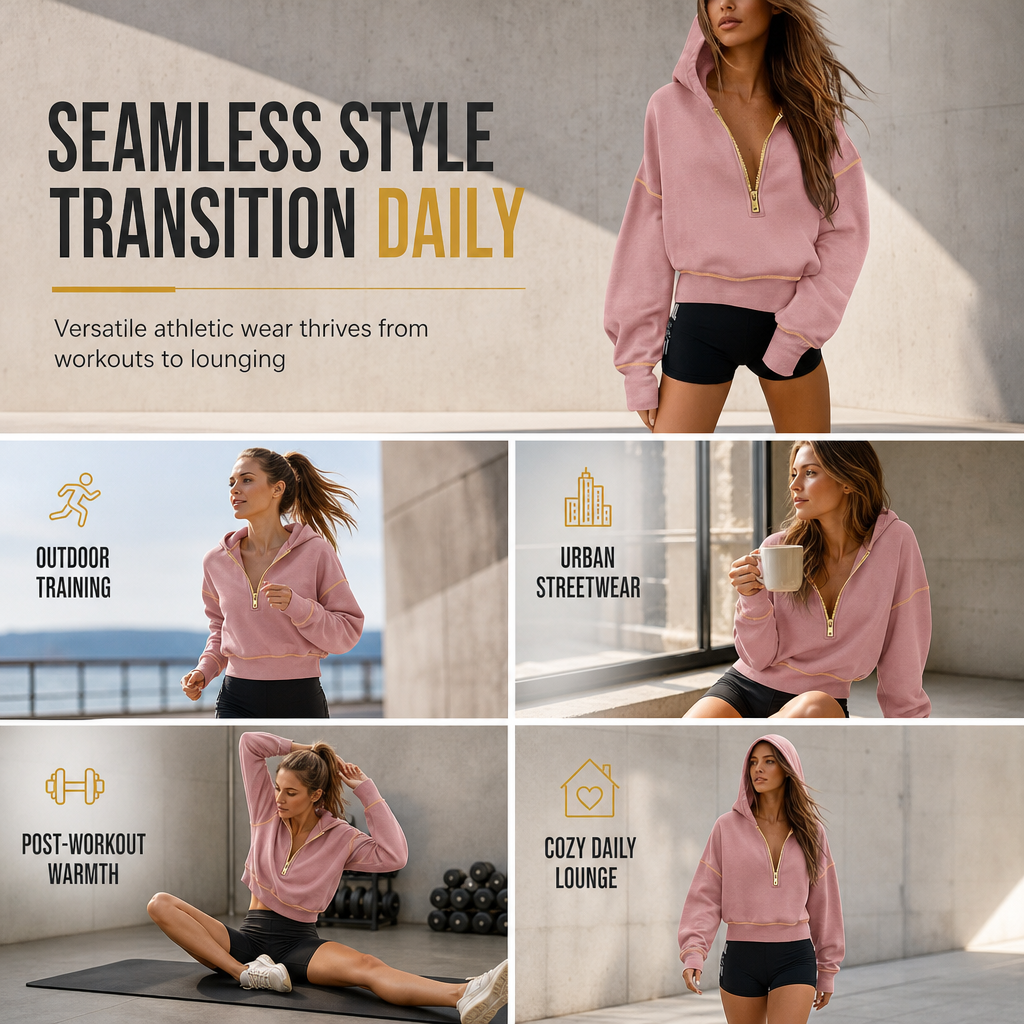 💖Black Friday Mega Deal – 50% off!💖 🌷Womens Cropped Zip Up Hoodie with Contrast Trim Long Sleeve Loose Fit Solid Color Casual Sweatshirt