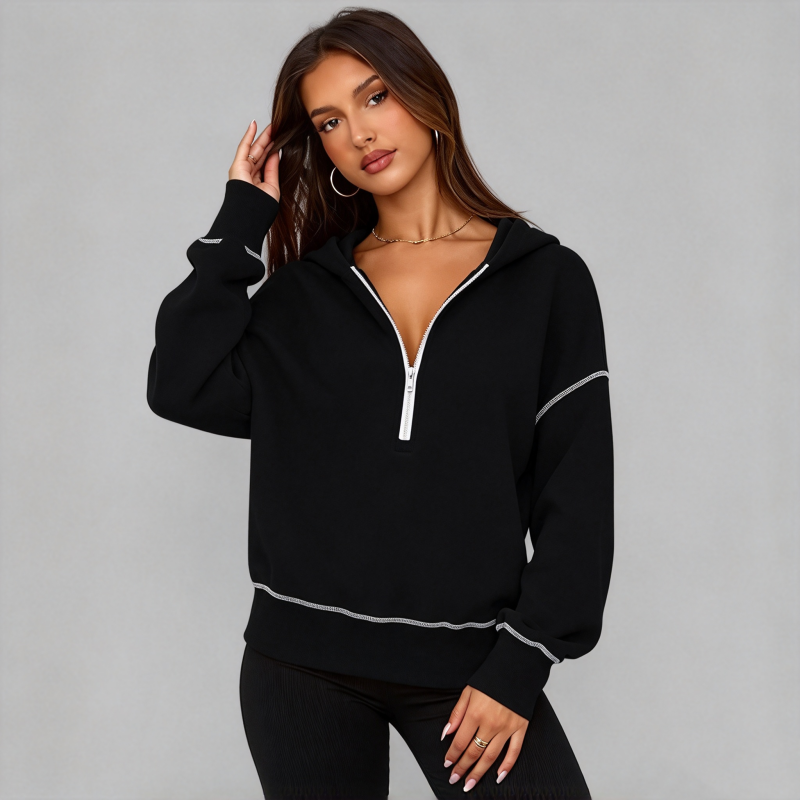 💖Black Friday Mega Deal – 50% off!💖 🌷Womens Cropped Zip Up Hoodie with Contrast Trim Long Sleeve Loose Fit Solid Color Casual Sweatshirt